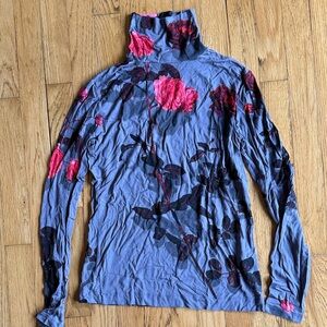 Dries Van Noten Small Floral Long Sleeve Turtleneck Top